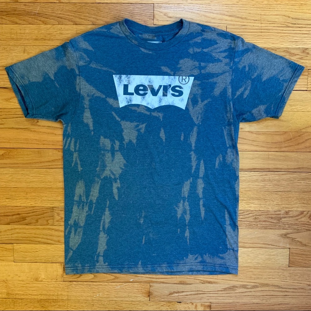 Levi’s Acid Washed Bleach Tie Dye Batwing Blue Graphic T-Shirt